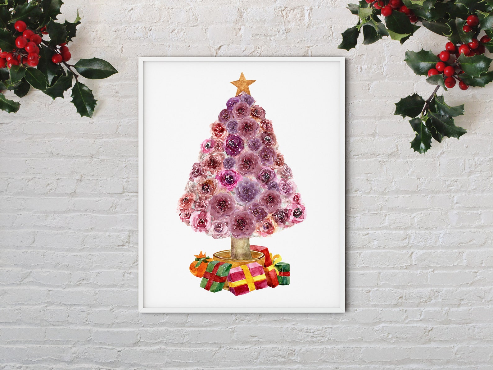 Christmas Tree With Roses Unique Wall Decor Christmas Wall Etsy