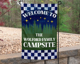 Personalized Custom Welcome To Campsite Forest Trees Camping Garden Flag 12x18