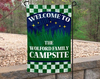 Personalized Custom Welcome To Campsite Forest Trees Camping Garden Flag 12x18