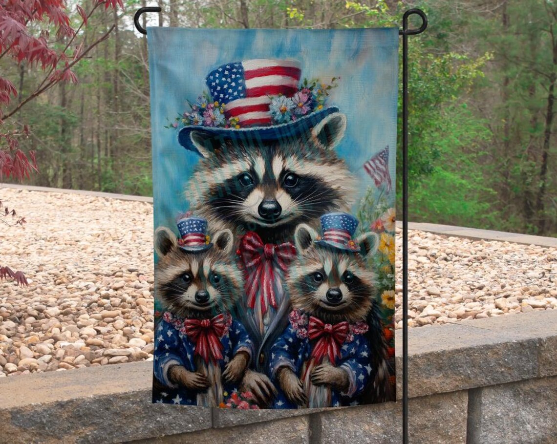 Sam The Racoon America 250 Years Americana Raccoon Uncle Sam Garden Flag 12x18 - Etsy