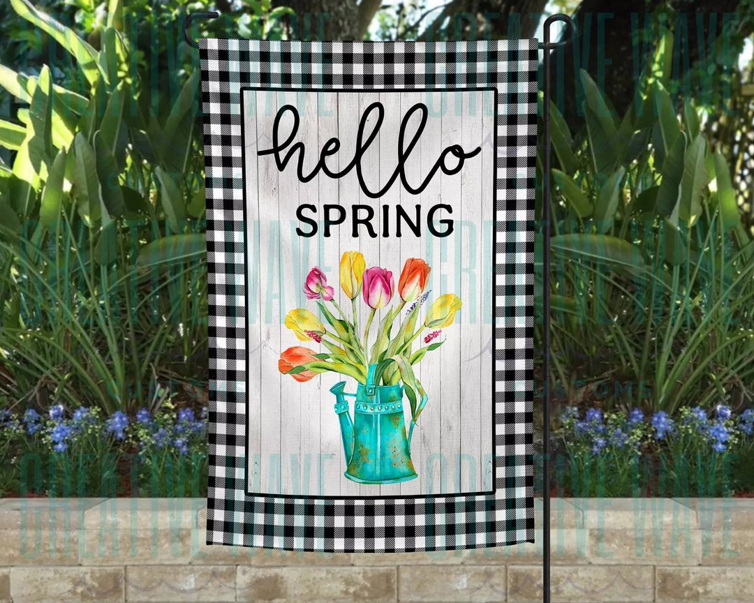 Hello Spring Flowers Plaid Garden Flag 12x18 - Etsy