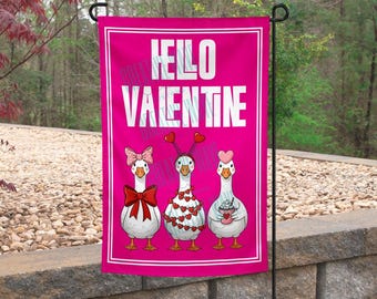 Porch Goose Hello Valentine Garden Flag 12x18