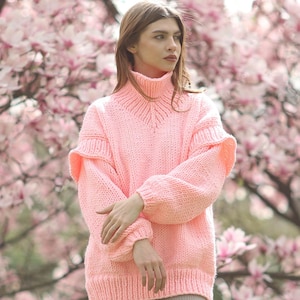 Pink Oversized Turtleneck Sweater Women Chunky Knit Pullover Cozy Soft Wool Jumper Winter Fashion Warm Loose Fit Knitwear Gift