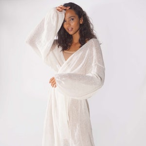 Bridal white mohair cape, Long belted open front cardigan, Gentle wrap cardigan image 1