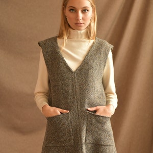Sleeveless Tweed Long Dress Elegant Winter Knitwear Cozy Midi Dress Warm Wool Merino Sundress Casual Chic Handmade Alpaca Loose Outfit