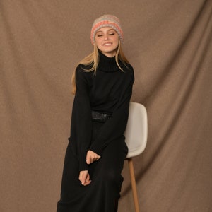 Knitted black wool maxi dress, Long sweater casual dress, Turtleneck warm dress image 1
