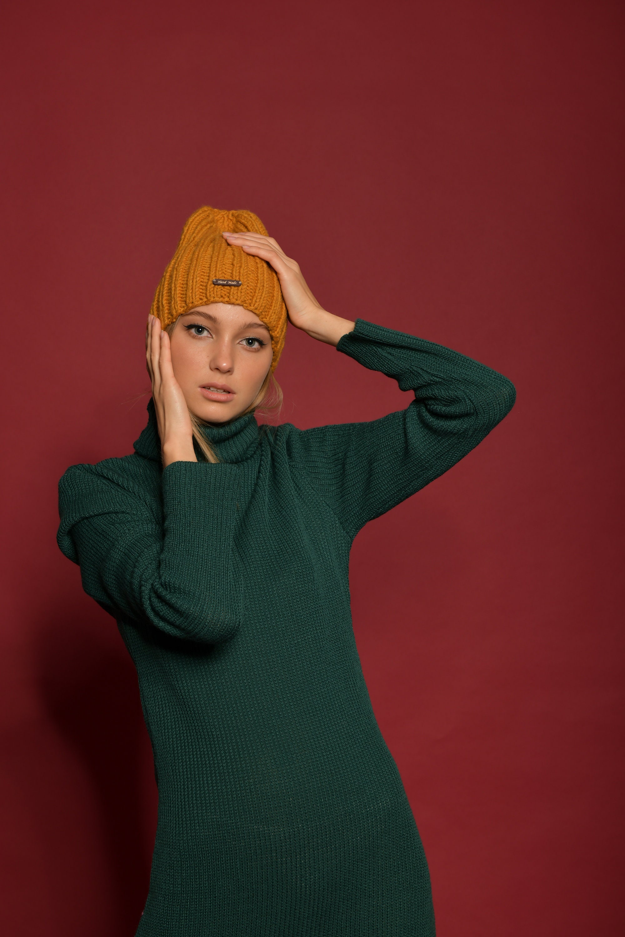 Green Long Knitted Casual Dress, Emerald Merino Turtleneck Maxi Dress - Etsy
