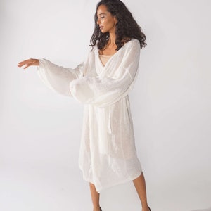 Bridal white mohair cape, Long belted open front cardigan, Gentle wrap cardigan image 2