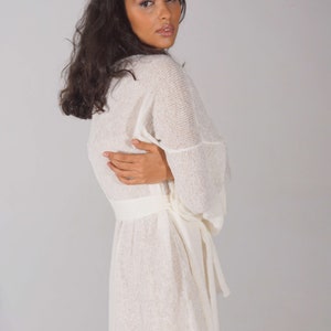 Bridal white mohair cape, Long belted open front cardigan, Gentle wrap cardigan image 4