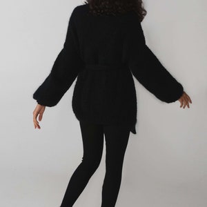 Casual black mohair fluffy cardigan, Soft luxurious mohair cape, Kid mohair openfront sweater image 7