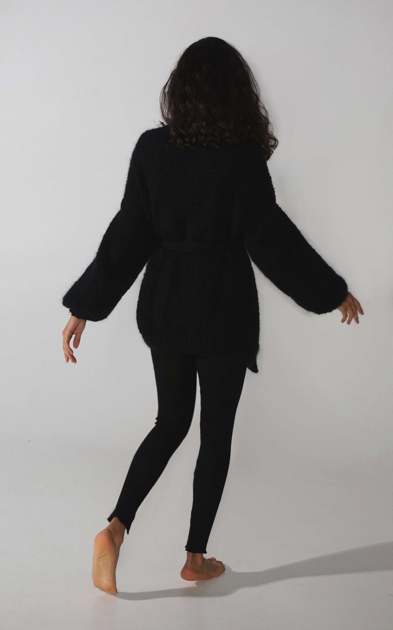 Casual black mohair fluffy cardigan, Soft luxurious mohair cape, Kid mohair openfront sweater image 7