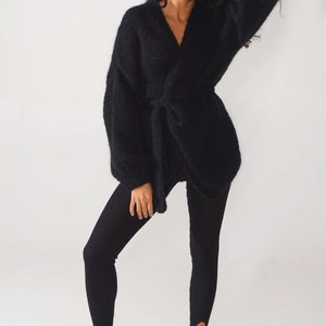 Casual black mohair fluffy cardigan, Soft luxurious mohair cape, Kid mohair openfront sweater image 3
