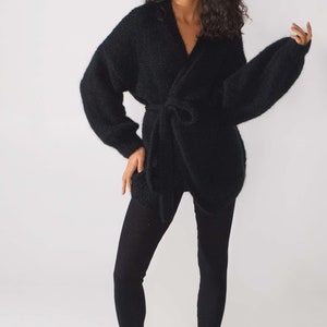 Casual black mohair fluffy cardigan, Soft luxurious mohair cape, Kid mohair openfront sweater image 5