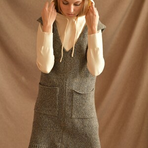 Gestrickte Alpaka Weste, ärmelloses Tweed langes ärmelloses Kleid, Multicolor Tweed warmes Kleid, Melange graue Weste Bild 7