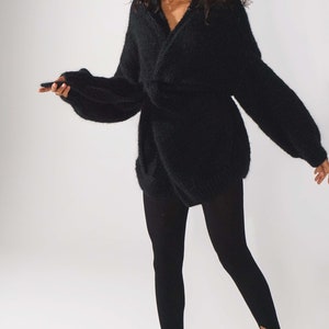 Casual black mohair fluffy cardigan, Soft luxurious mohair cape, Kid mohair openfront sweater image 6