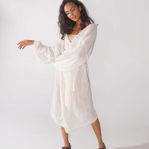 Bridal white mohair cape, Long belted open front cardigan, Gentle wrap cardigan image 5