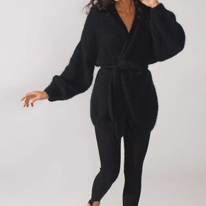 Casual black mohair fluffy cardigan, Soft luxurious mohair cape, Kid mohair openfront sweater image 2
