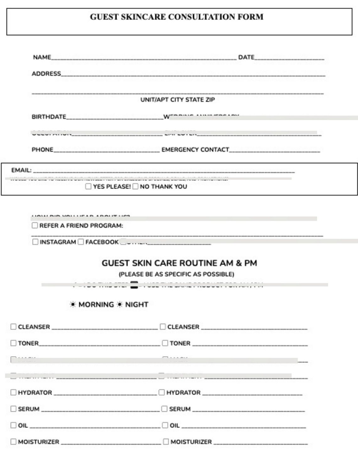 Esthetician Spa Skin Care Client Intake Form & Waiver | Etsy