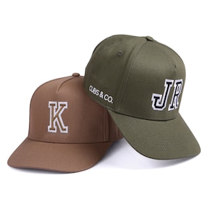 Personalised Olive Hat with customised initials | Matching Baby, Kids & Dad Sizes | Snapback Cap | Christmas Gift Idea