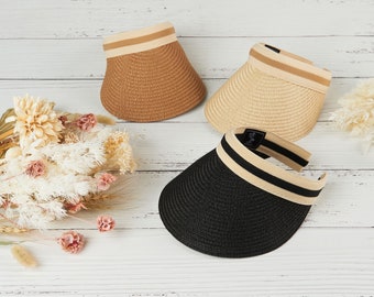 Summer Sun Visors | Cream, Tan & Black Visors | Matching Mum and Daughter Sun Visor Hats | Child and Adult sizes