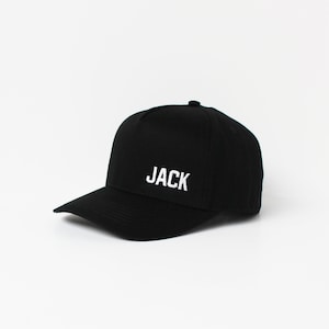 Personalised Black Hat with embroidered name | Matching Baby, Kids & Dad Sizes | Snapback Cap | Christmas Gift Idea