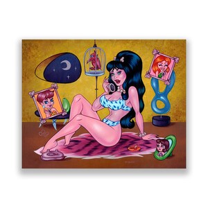 Rumors chisme as old as time Kitschy Lowbrow Pin Up Caveman Art Print by Connie Chapa