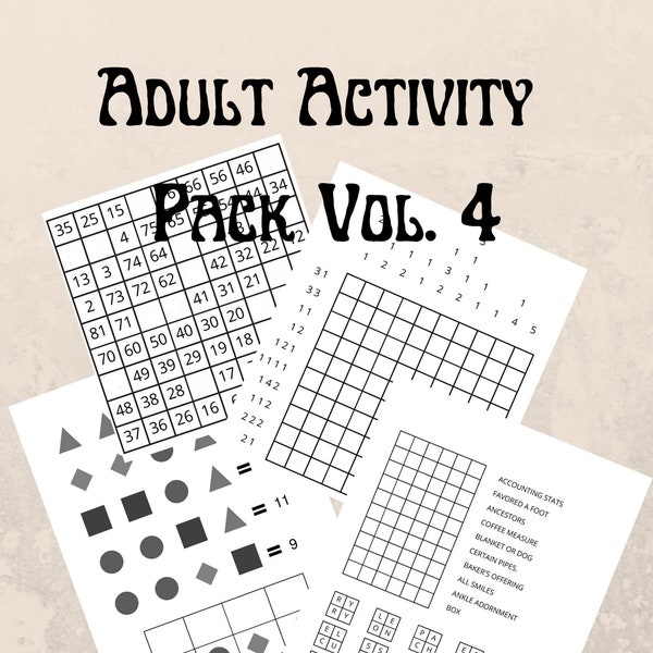 Adult Activity Pack Vol. 4, Brain Teasers, Brain Workout, Word Tetris, Magic Squares, Symbol Math, Nonograms , Triple Guess Puzzles