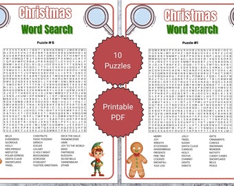 Lot imprimable de recherche de mots de Noël : jeu de fête des fêtes (PDF)