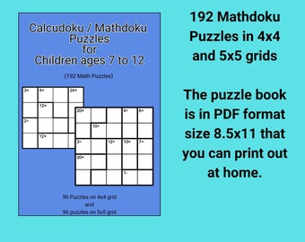 Casse-tête mathdoku pour enfants : 192 variantes de casse-tête de sudoku (7-12 ans) (téléchargement PDF)