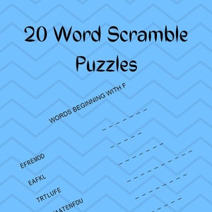 20 Kids Word Scramble Puzzles, Puzzles for Children, Word Scramble Puzzles, Kids Word Scramble, Wordscramble, Large Format
