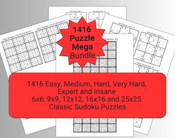 1416 Sudoku Puzzles Mega Bundle: Easy to Insane (Digital Download)