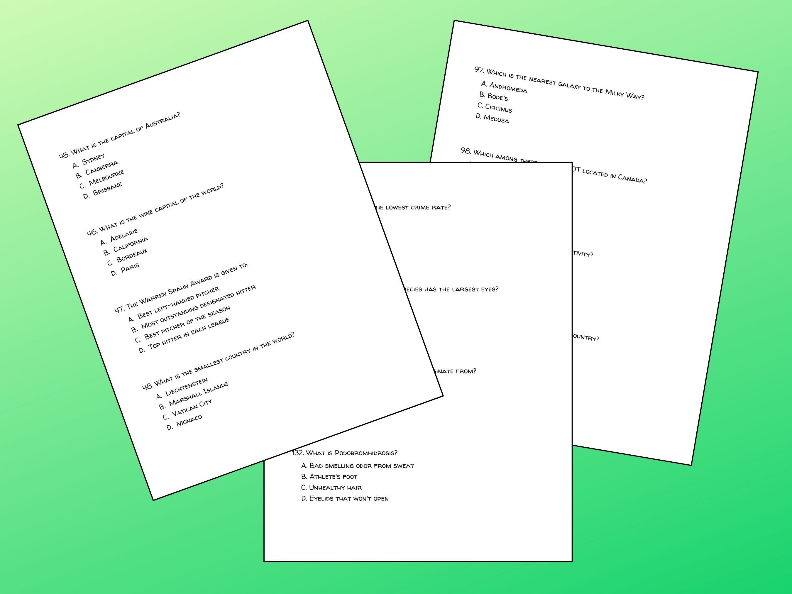 200 Multiple Choice Trivia Questions, Quiz for Grown Ups, Games Night