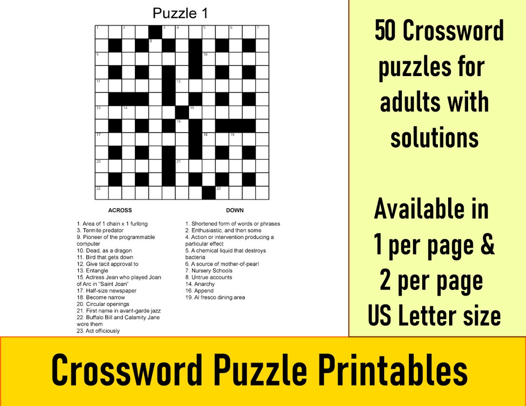 50 Printable Crossword Puzzles for Adults, Fun Activities for Seniors
