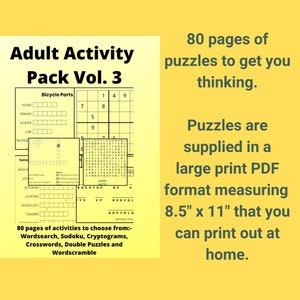 Adult Activity Book Vol3 - 80 Pages, Puzzles for Grown Ups, Sudoku Puzzles, Adult Word Search, Cryptograms, Adult Word Scramble, Crosswords
