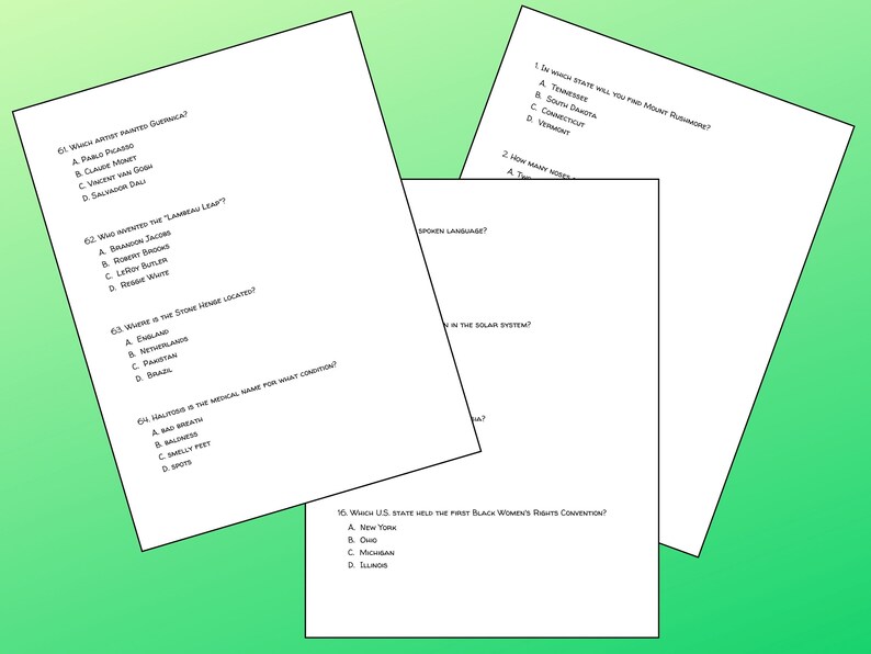 200 Multiple Choice Trivia Questions, Quiz for Grown Ups, Games Night ...