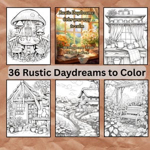 Rustic Dreams Color your way to calm, 36 Cute Coloring Pages, Printable Adult Coloring Pages, Cottage, Animals, Woodland, PDF Coloring Book