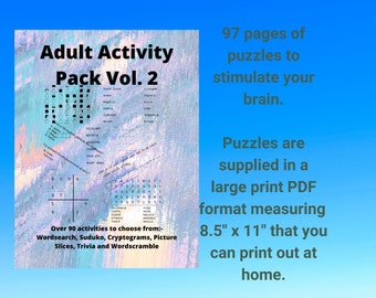 Adult Puzzle Book Vol 2: Word Search, Sudoku, Cryptograms (97 Pages) (Large Print PDF)