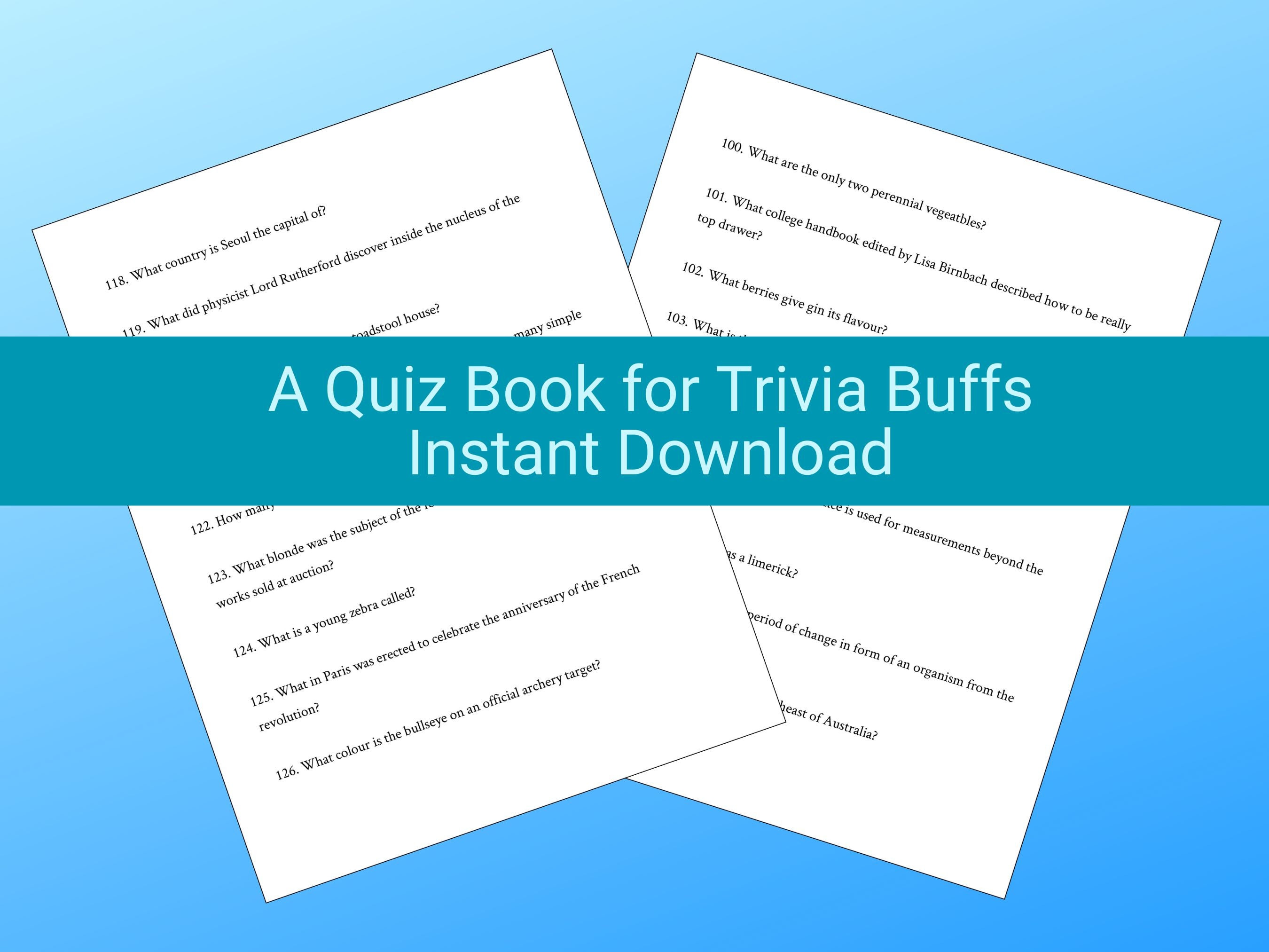 200 Trivia Questions, Quiz for Grown Ups, Downloadable Quiz, Trivia