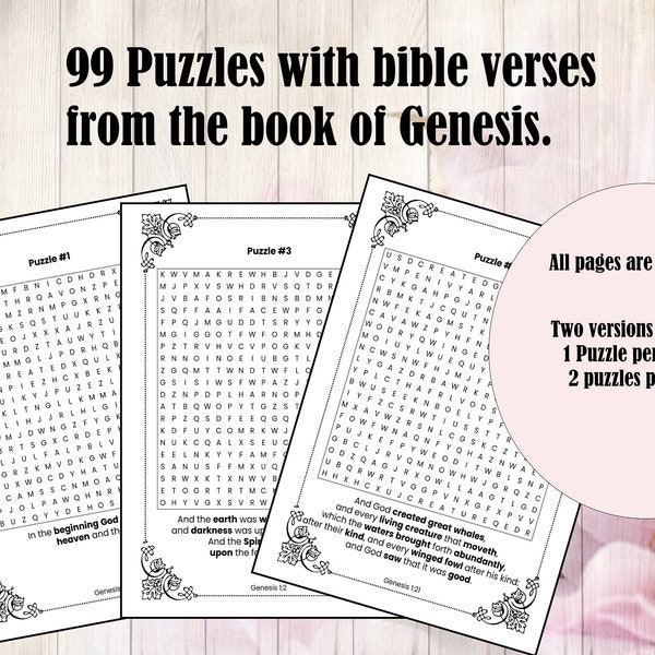 Genesis Bible Verse Word Search | 99 Puzzles | Bible Word Search Printable | Bible Study | Sunday School | Instant Download