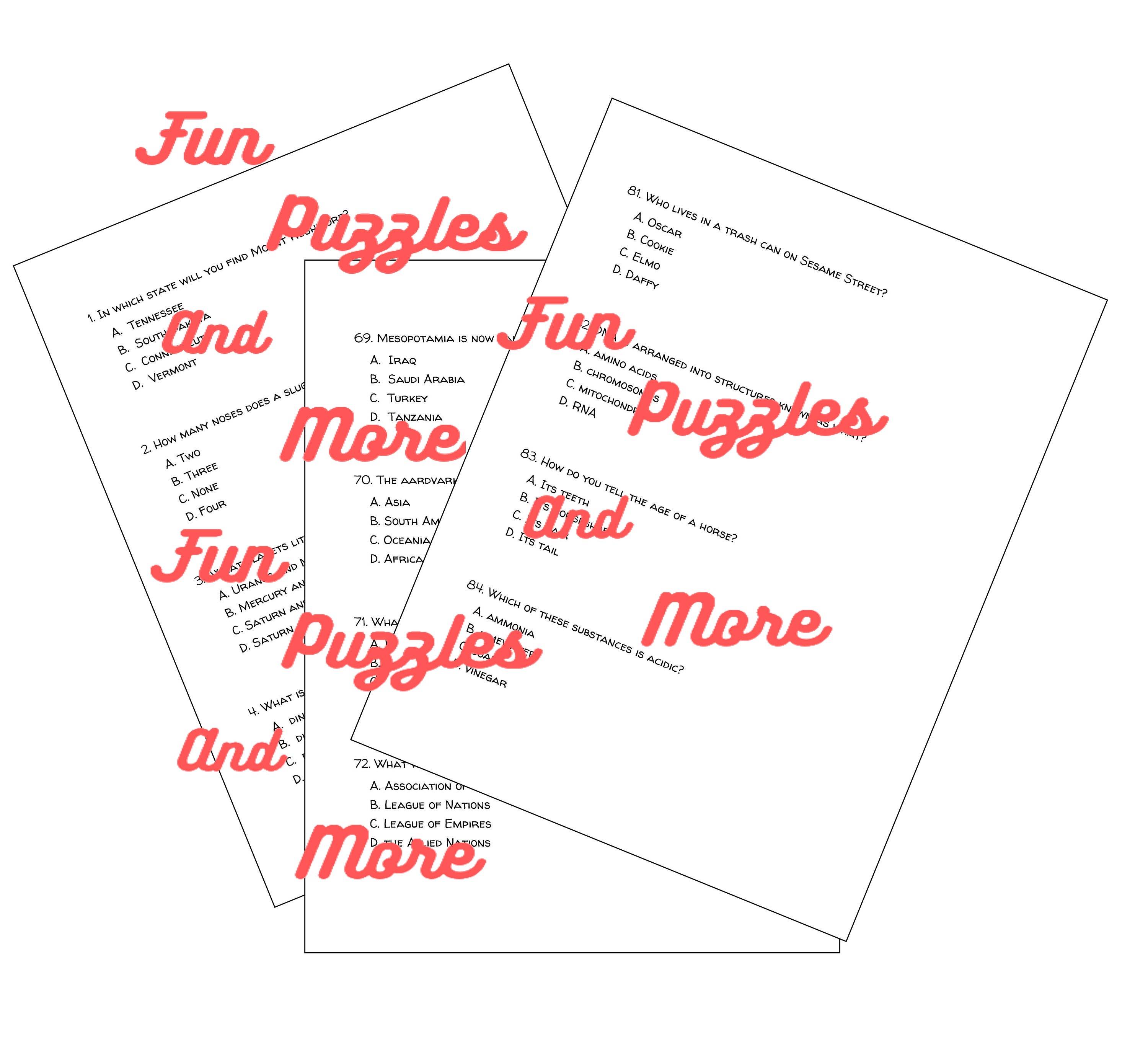 200 Multiple Choice Trivia Questions Quiz for Grown Ups Etsy