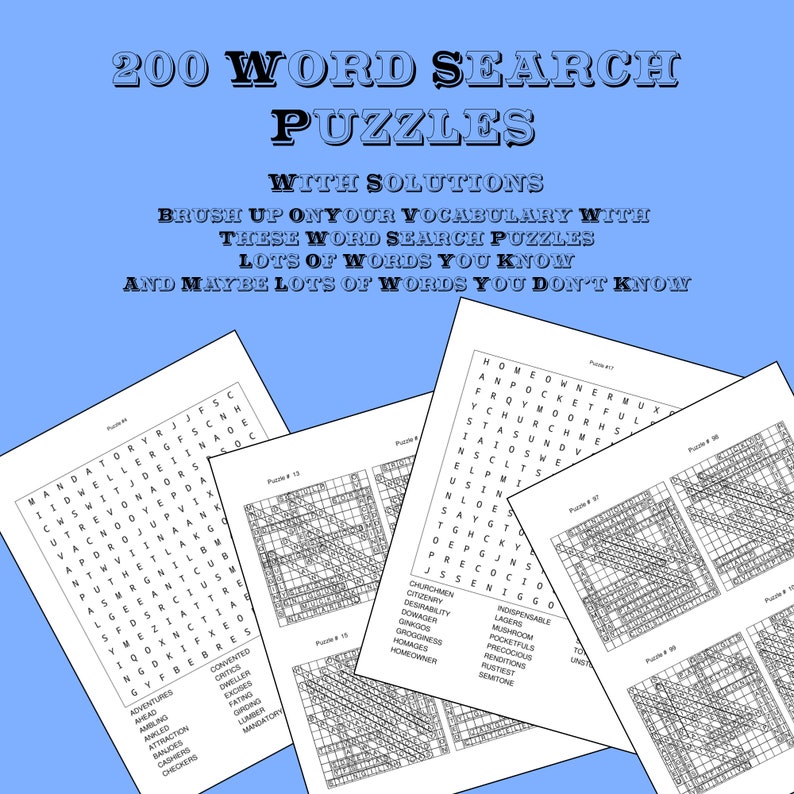 200 Adult Word Search Puzzles With Solutions Puzzles for - Etsy