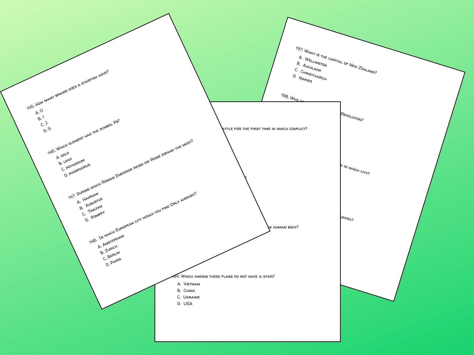 200 Multiple Choice Trivia Questions, Quiz for Grown Ups, Games Night