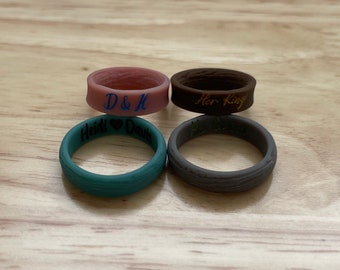 Personalized Engraved Silicone Ring 5.7MM - Wedding Band for Men and Women Tree Bark Style