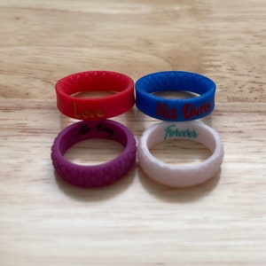 Personalized Engraved Silicone Ring 5.7MM - Wedding Band for Men and Women Birth Stone Fish Scale