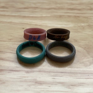 Personalized Engraved Silicone Ring 5.7MM - Wedding Band for Men and Women Tree Bark Style