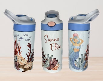 Taza aislada personalizada para niños, termo de acero inoxidable de 12 oz, taza Sippy personalizada de sirena, botella de agua para niñas, regreso a la escuela, regalo de bebé