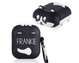 Cute Husky Case - Funda personalizada de silicona grabada para Apple Airpods - Gran regalo