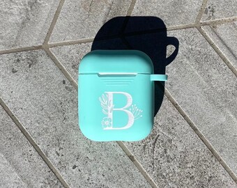 Monograma Floral - Funda Personalizada de Silicona Para Airpods de Manzana - Gran Regalo