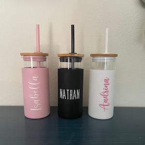 Personalized Glass Tumbler with Bamboo Lid and Straw - Gift for Friends & Family, Party Favors, Bridal Shower Gift