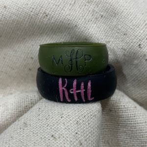 Personalized Monogram Engraved Silicone Ring 8.5MM - Wedding Band for Men and Women with Optional Outside&Inside Engraving
